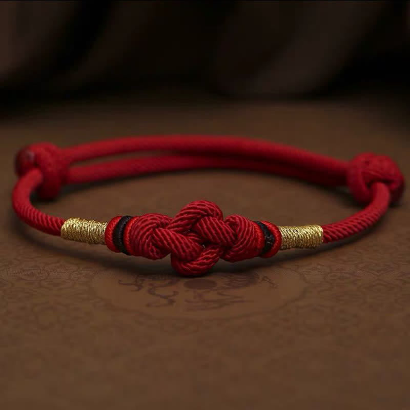 Buddhist Blessing Red String Jade Luck Fortune Knot Braided Couple Bracelet