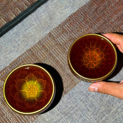 Buddhist Blessing Handmade Chinese Jianzhan Lotus Flower Pattern Ceramic Teacup Kung Fu Tea Cup 150ml