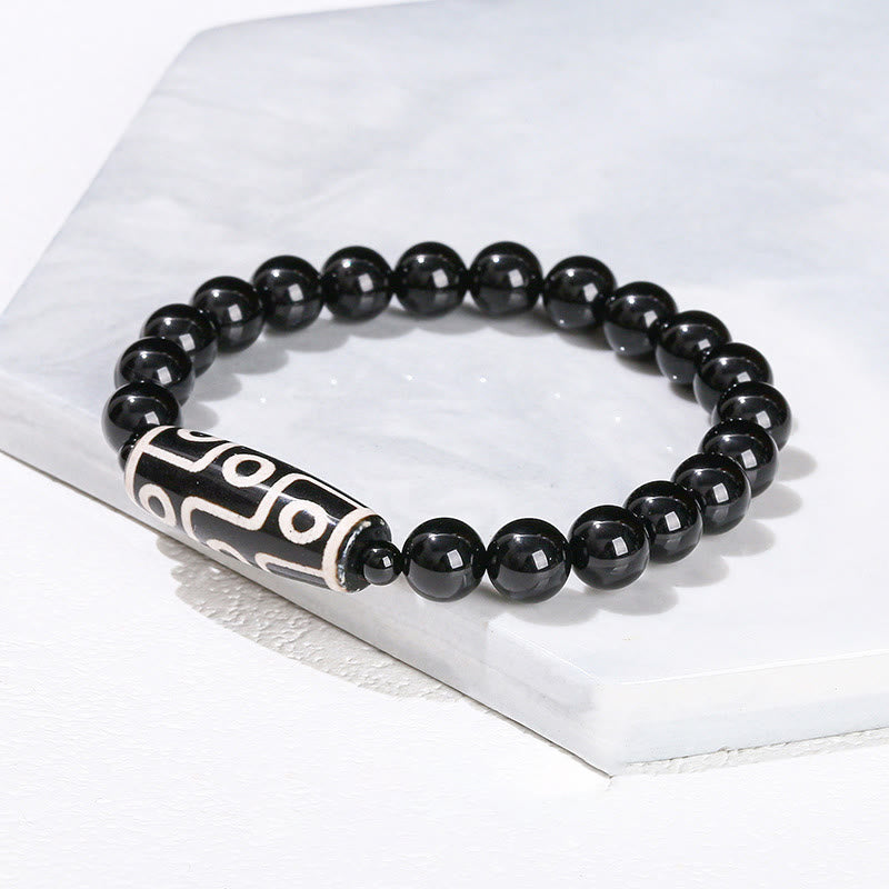 Buddhist Blessing Tibetan Nine-eye Dzi Bead Natural Sandalwood White Cat's Eye Agate Power Protection Bracelet