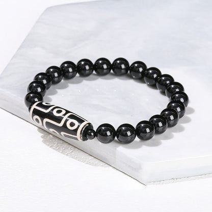 Buddhist Blessing Tibetan Nine-eye Dzi Bead Natural Sandalwood White Cat's Eye Agate Power Protection Bracelet