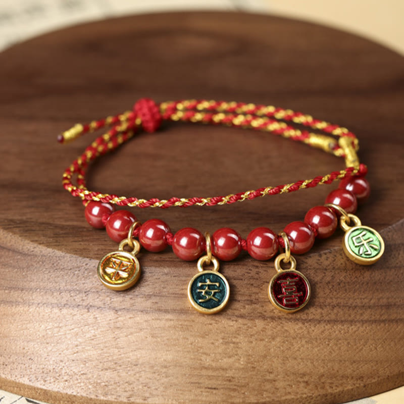 Buddhist Blessing Cinnabar Peace And Joy Red String Adjustable Blessing Braided Bracelet