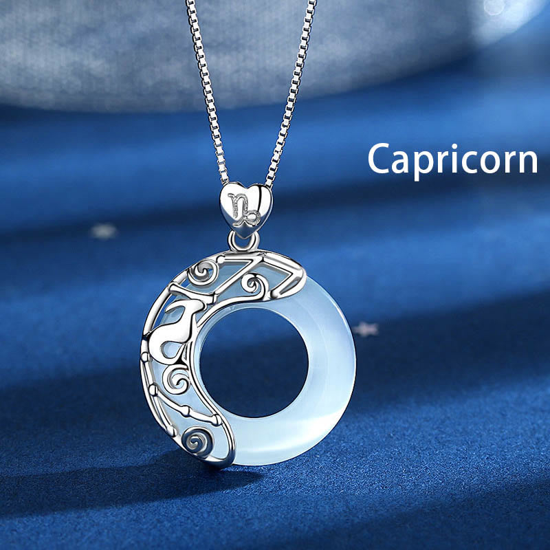 Buddhist Blessing 925 Sterling Silver 12 Constellations of the Zodiac Cat's Eye Love Support Necklace Pendant