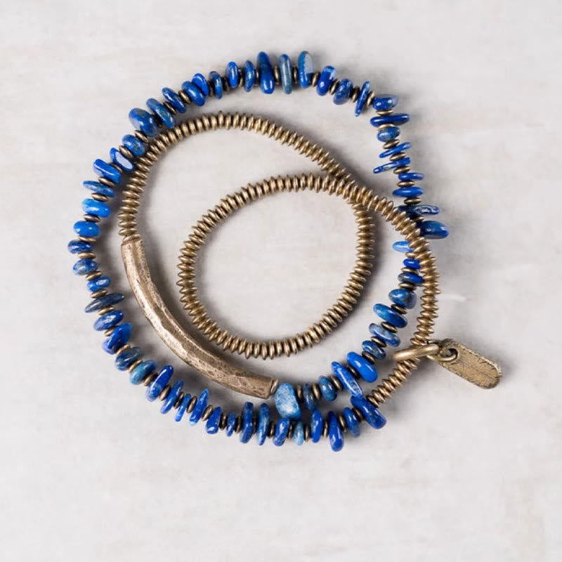 Buddhist Blessing Irregular Shape Triple Wrap Lazurite Balance Bracelet