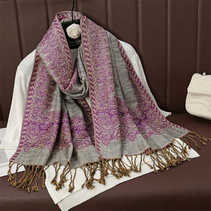 Buddhist Blessing Tibetan Cashew Jacquard Colorful Flower Print Tassels Shawl Fall Winter Soft Warm Scarf Wrap