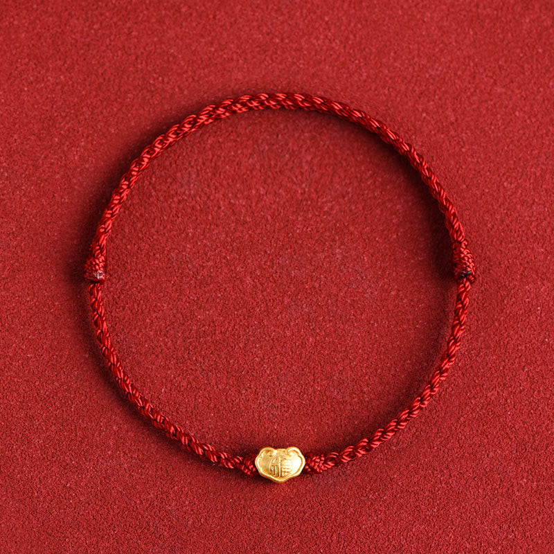 Buddhist Blessing 999 Gold Chinese Lock Charm Fu Character Protection Handmade Rope Bracelet