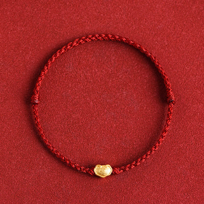 Buddhist Blessing 999 Gold Chinese Lock Charm Fu Character Protection Handmade Rope Bracelet