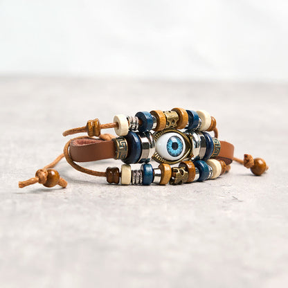 Buddhist Blessing Tibetan Evil Eye Leather Adjustable Protection Bracelet