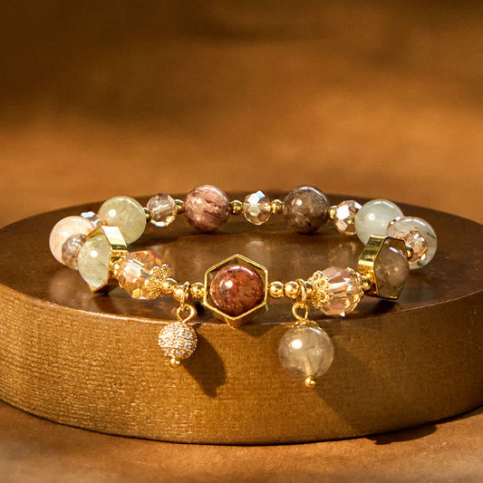 Buddhist Blessing Natural Colored Rutilated Quartz Amethyst Protection Bracelet