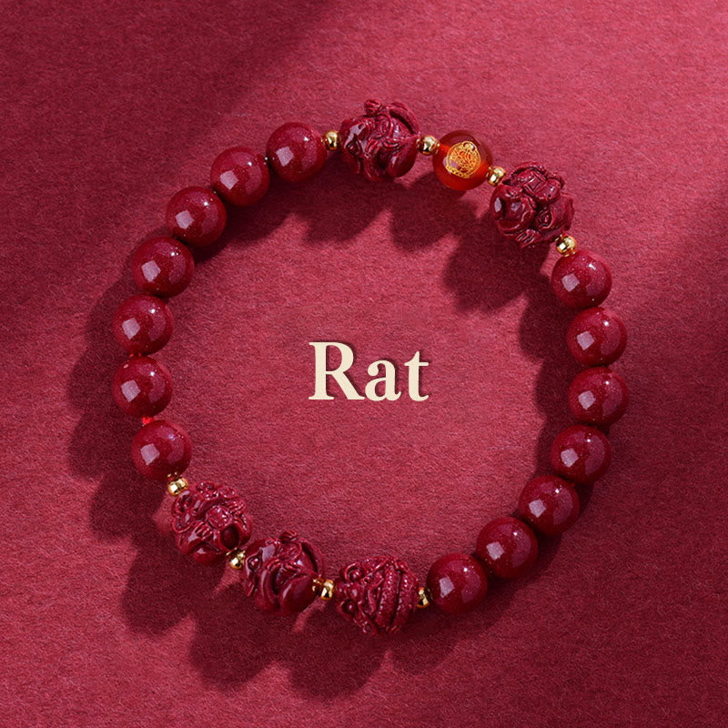 Buddhist Blessing Chinese Zodiac Cinnabar Keep Away Evil Spirits Blessing Bracelet