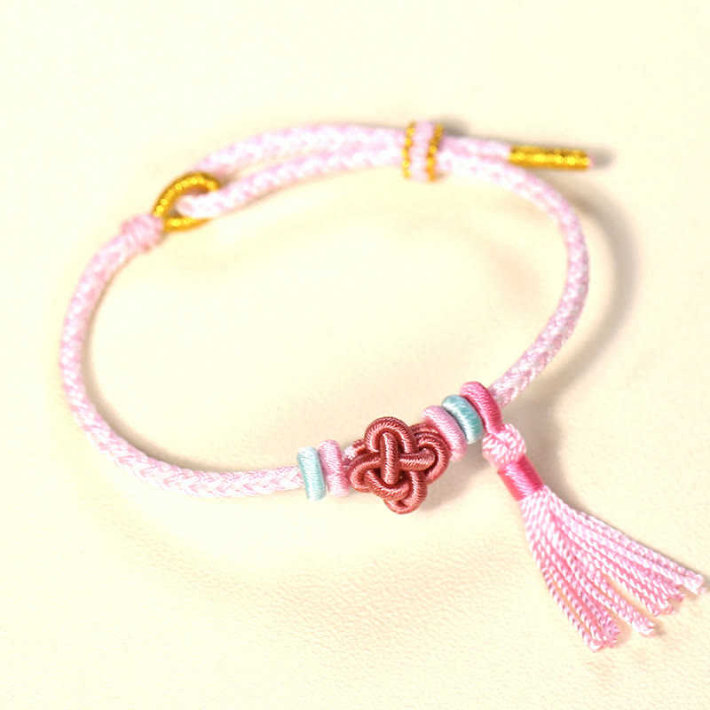 Buddhist Blessing Colorful String Peach Blossom Knot Tassels Protection Bracelet