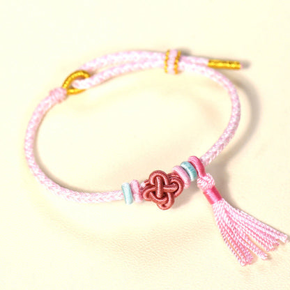 Buddhist Blessing Colorful String Peach Blossom Knot Tassels Protection Bracelet