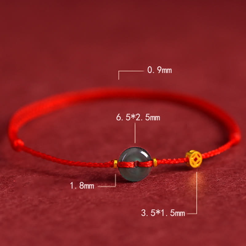 Buddhist Blessing Peace Buckle Copper Coins Jade Red String Connection Bracelet Anklet