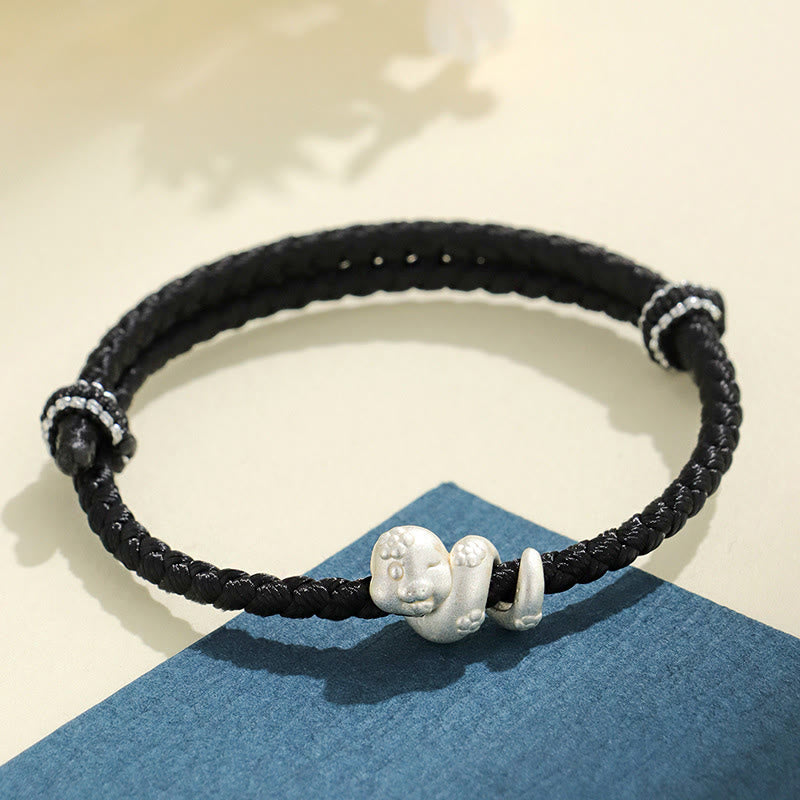 Buddhist Blessing Handmade 999 Sterling Silver Year Of Snake Red String Luck Braided Bracelet