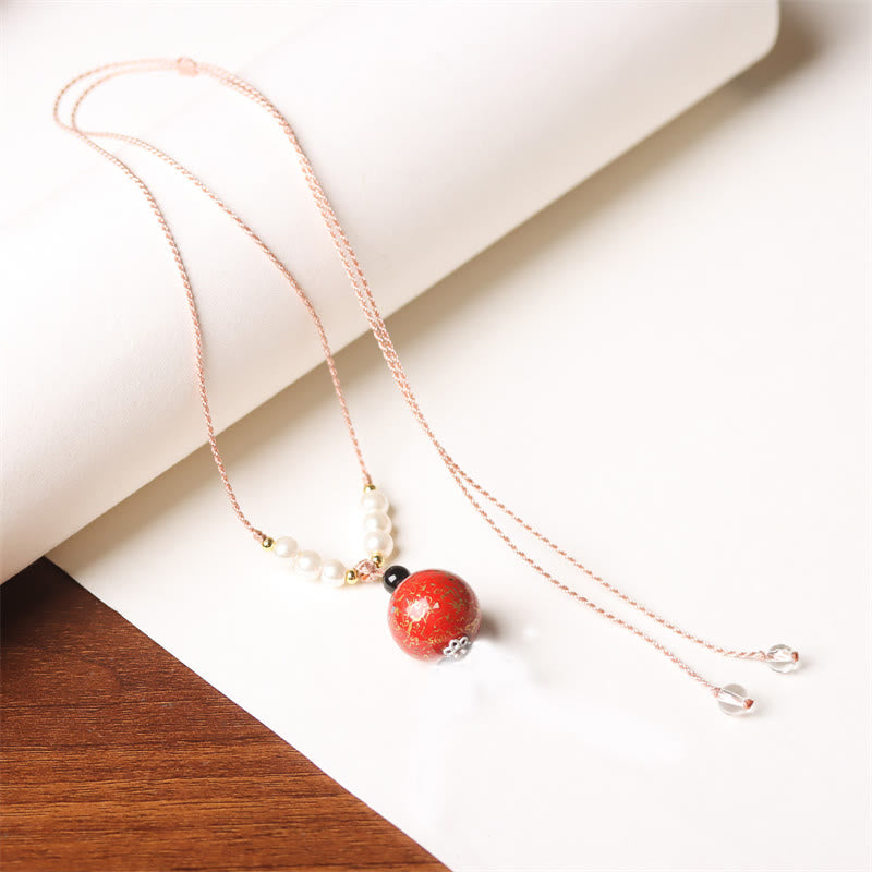 Buddhist Blessing Ebony Wood Aurora Lacquer Craft Bead Pearl Balance Necklace Pendant