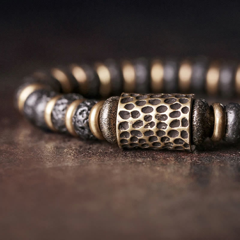 Buddhist Blessing Vintage Lava Rock Beads Calm Copper Bracelet