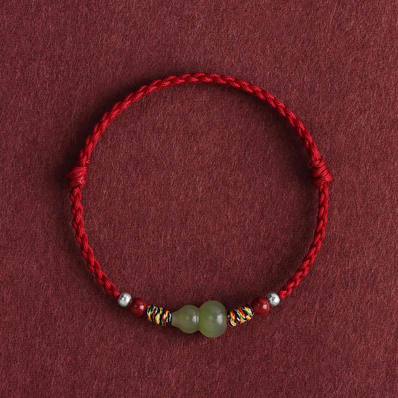 Buddhist Blessing Natural Hetian Jade Gourd Protection Luck Braided Bracelet Anklet