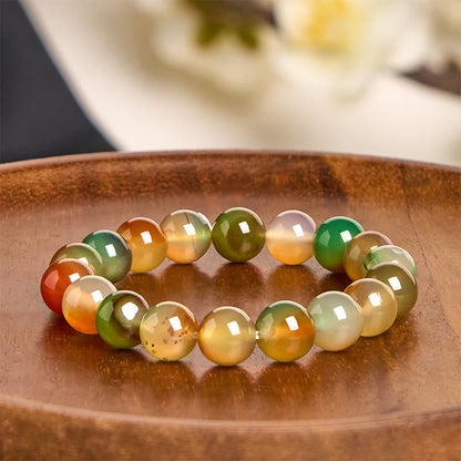 Buddhist Blessing Natural Colorful Peacock Agate Courage Purify Bracelet