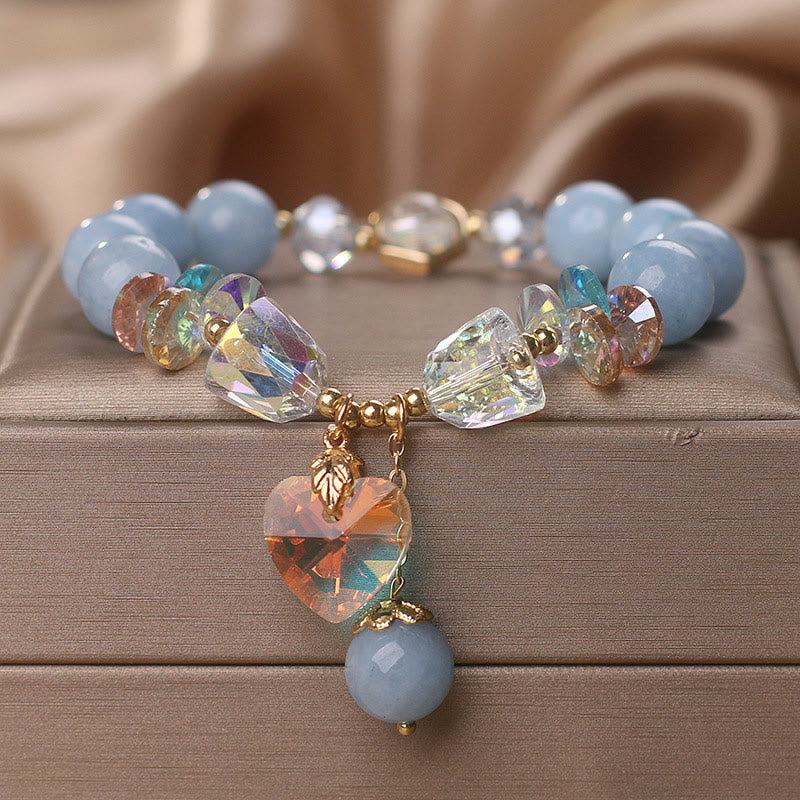 Buddhist Blessing Aquamarine Green Crystal Love Heart Charm Healing Bracelet