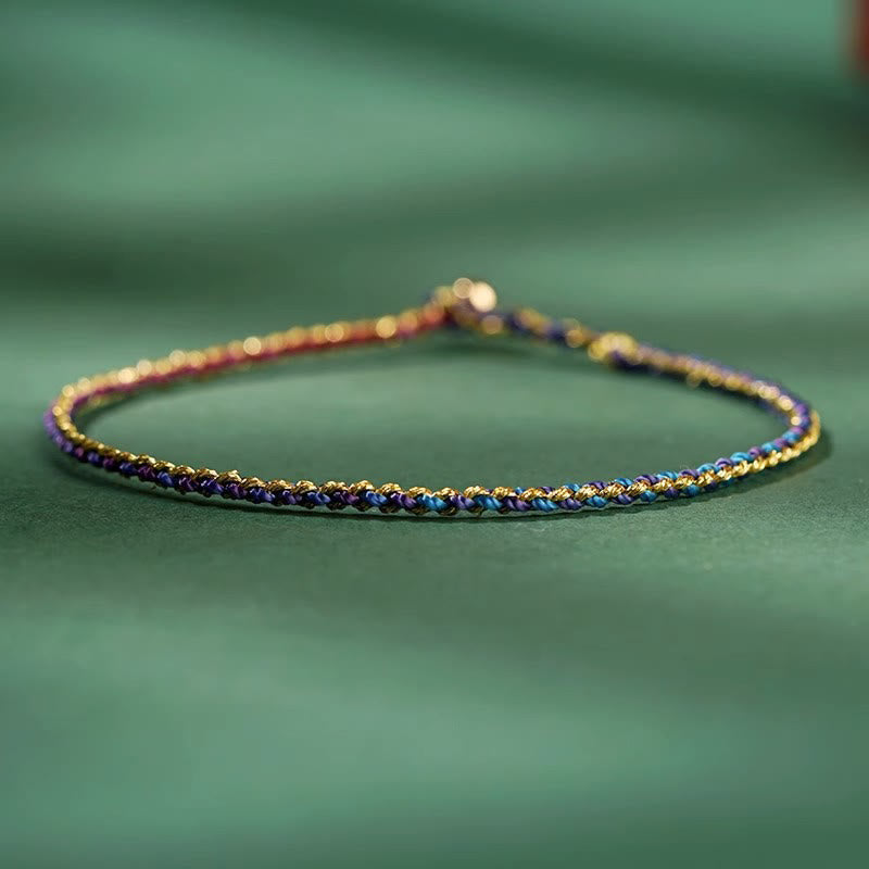 Buddhist Blessing Colorful Rope Luck Coin Bead Abundance Extra Thin Braided Bracelet