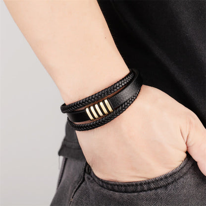Buddhist Blessing Multi-layer Leather Rope Titanium Steel Buckle Balance Bracelet