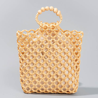 Buddhist Blessing Hand-woven Fishing Line Braiding Mesh Hollow Wooden Beads Handbag