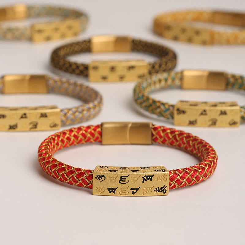Buddhist Blessing Tibetan Om Mani Padme Hum Various Colors Rope Gold Thread Diamond Knot Luck Buckle Bracelet