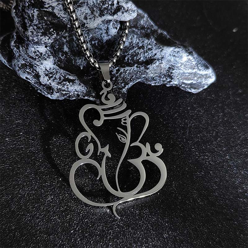 Buddhist Blessing Ganesh Elephant Stainless Steel Protection Necklace Pendant