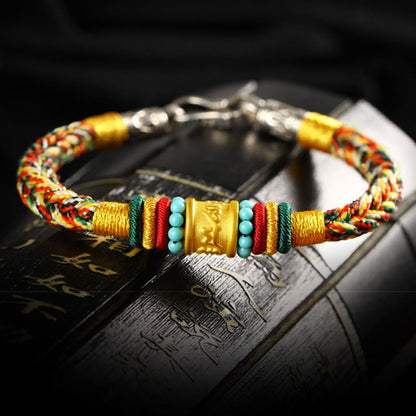 Buddhist Blessing Tibet 999 Gold Om Mani Padme Hum Handmade Eight Thread Peace Knot Luck Bracelet