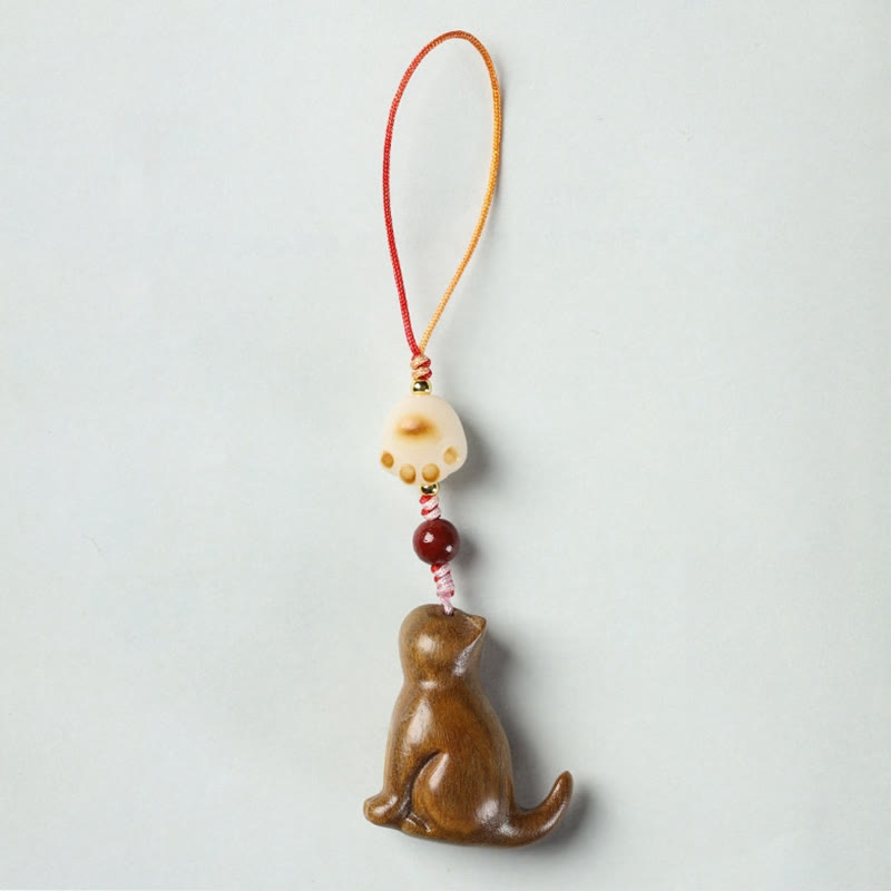 Buddhist Blessing Small Leaf Red Sandalwood Green Sandalwood Sandalwood Sitting Cat Sooth Phone Hanging Decoration
