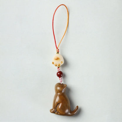 Buddhist Blessing Small Leaf Red Sandalwood Green Sandalwood Sandalwood Sitting Cat Sooth Phone Hanging Decoration