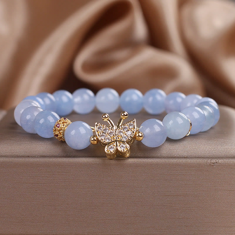 Buddhist Blessing Aquamarine Butterfly Serenity Bracelet