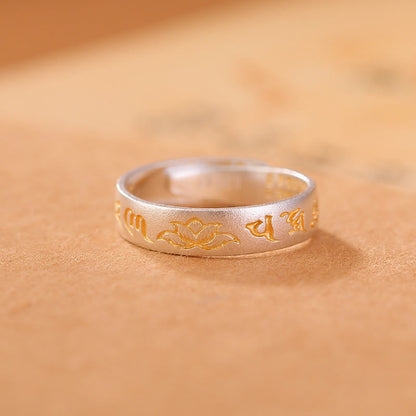 Buddhist Blessing 999 Sterling Silver Lotus Six True Words 'om Mani Padme Hum' Adjustable Enlightenment Ring