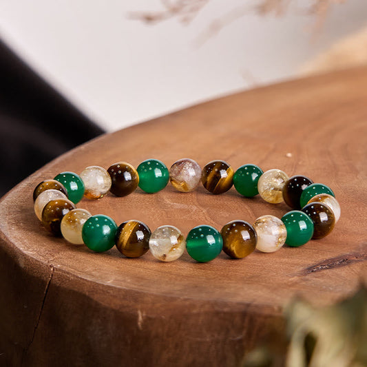 Buddhist Blessing Natural Tiger Eye Green Agate Citrine Mix And Match Beads Protection Bracelet