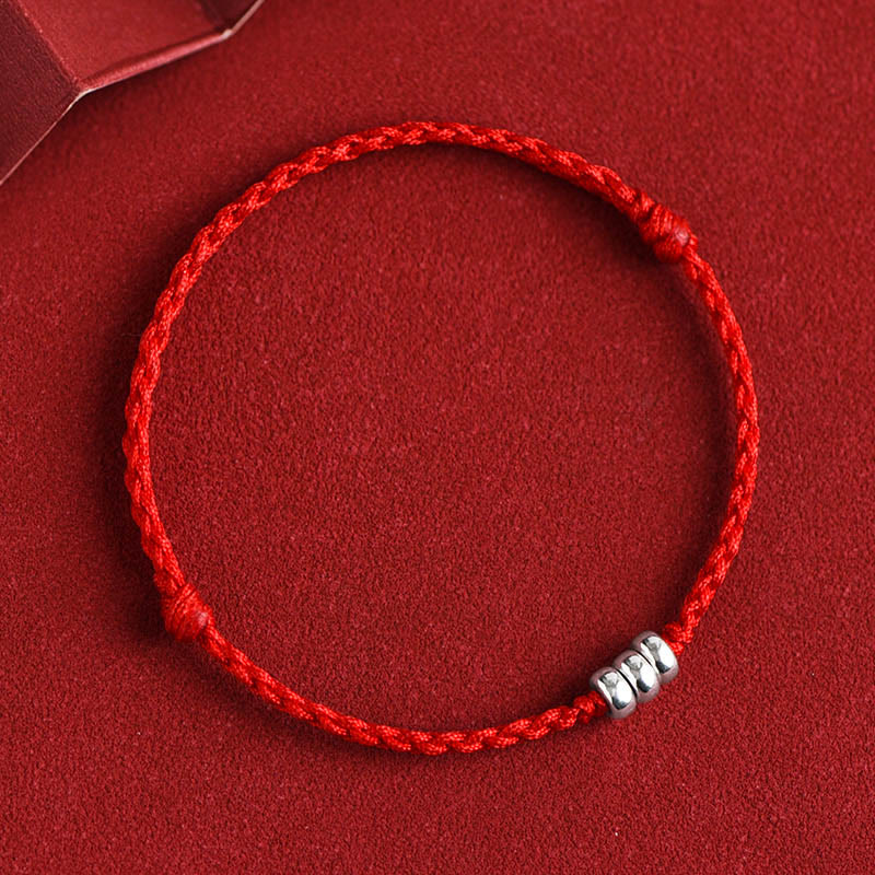 Buddhist Blessing 925 Sterling Silver Beads Protection Luck Braided Bracelet Anklet