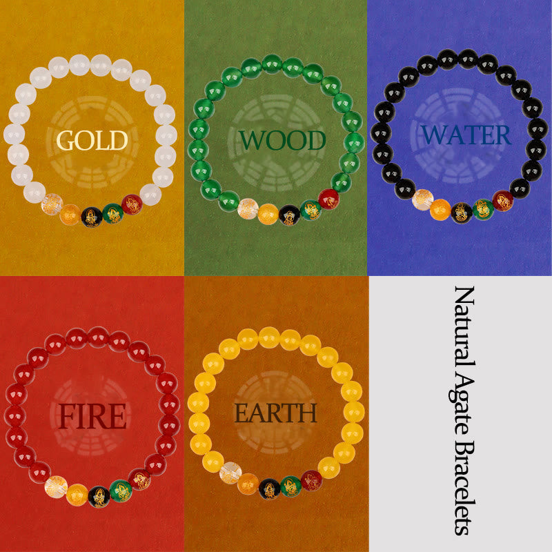 Buddhist Blessing Five Elements Various Agate Jambhala Luck Bracelet