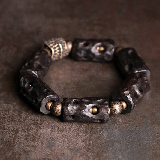 Buddhist Blessing Ebony Wood Copper Brass Calm Bracelet