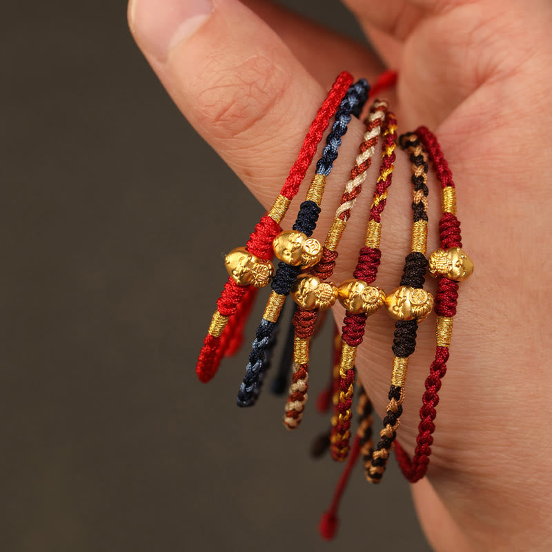 Buddhist Blessing 999 Gold Year of the Snake Handmade Fu Character Copper Coin Fortune Bracelet