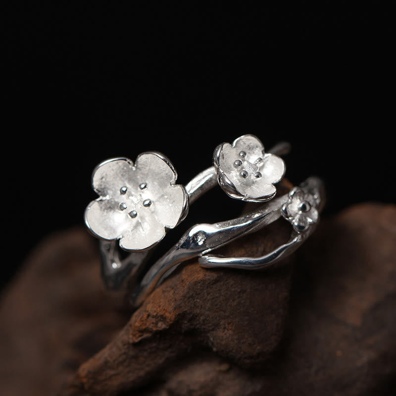 Buddhist Blessing 925 Sterling Silver Plum Bossom Balance Ring