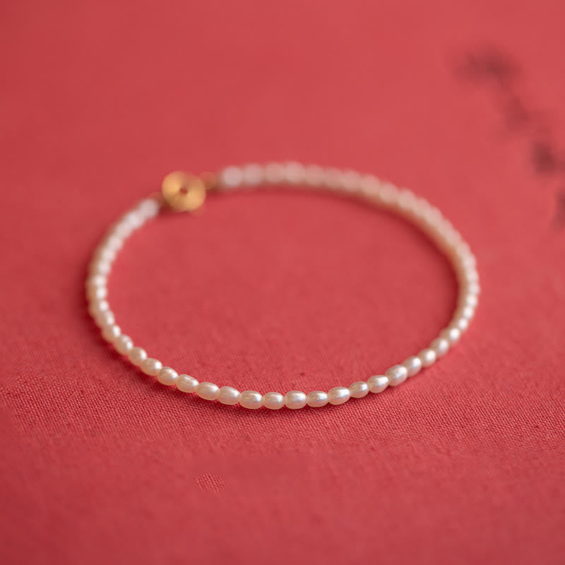 Buddhist Blessing 2mm Natural Pearl Ultra-thin Beads 14k Gold Plated Copper Wisdom Bracelet