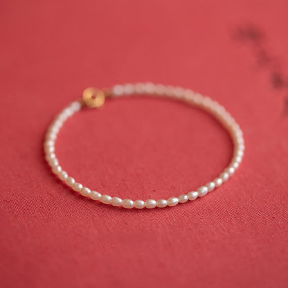 Buddhist Blessing 2mm Natural Pearl Ultra-thin Beads 14k Gold Plated Copper Wisdom Bracelet
