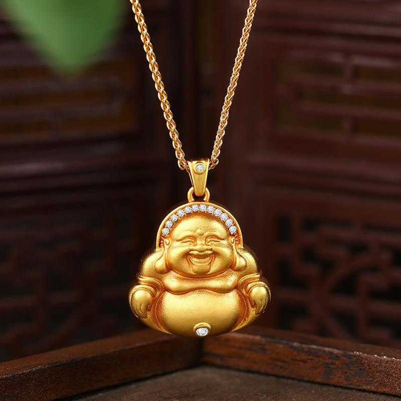 Buddhist Blessing Copper Laughing Buddha Pattern Happiness Necklace Pendant