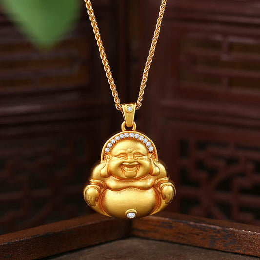 Buddhist Blessing Copper Laughing Buddha Pattern Happiness Necklace Pendant