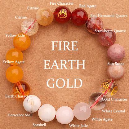 Buddhist Blessing Five Elements Various Agate Crystal Green Strawberry Quartz Sun Stone Wealth Bracelet