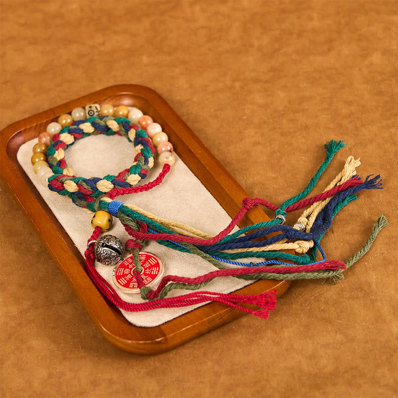 Buddhist Blessing Tibetan Mountain Ghosts Spend Money Colorful Chalcedony Double-Layer Colored Rope Tassel Positive Bracelet