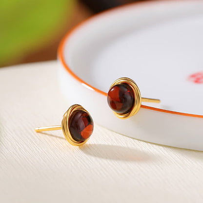 Buddhist Blessing 925 Sterling Silver Hetian Jade Agate Amber Luck Earrings