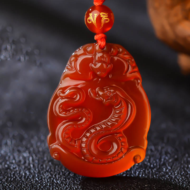 Buddhist Blessing Chinese Zodiac Red Agate Calm Necklace Pendant