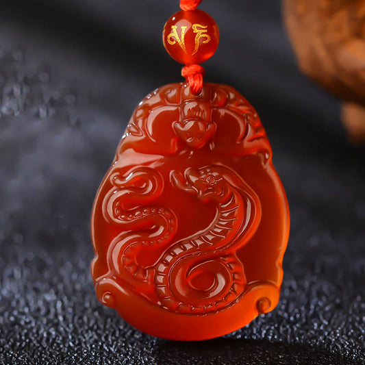 Buddhist Blessing Chinese Zodiac Red Agate Calm Necklace Pendant