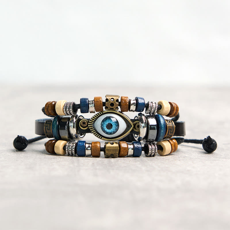 Buddhist Blessing Tibetan Evil Eye Leather Adjustable Protection Bracelet