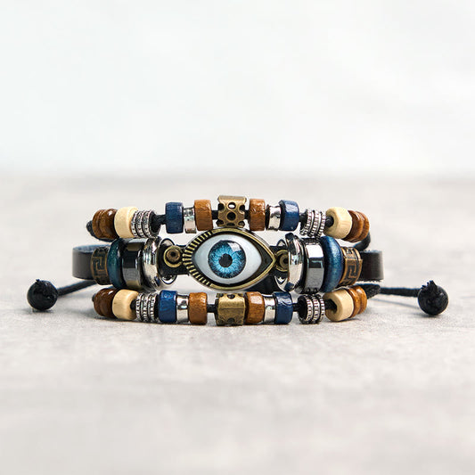 Buddhist Blessing Tibetan Evil Eye Leather Adjustable Protection Bracelet