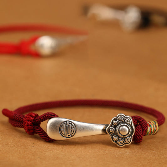 Buddhist Blessing 999 Sterling Silver Ruyi Stick String Protection Braided Bracelet